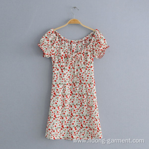 Women Printed Chiffon Short Sleeve Mini Casual Dress